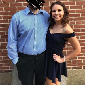 Navy blue off the shoulder cocktail dress